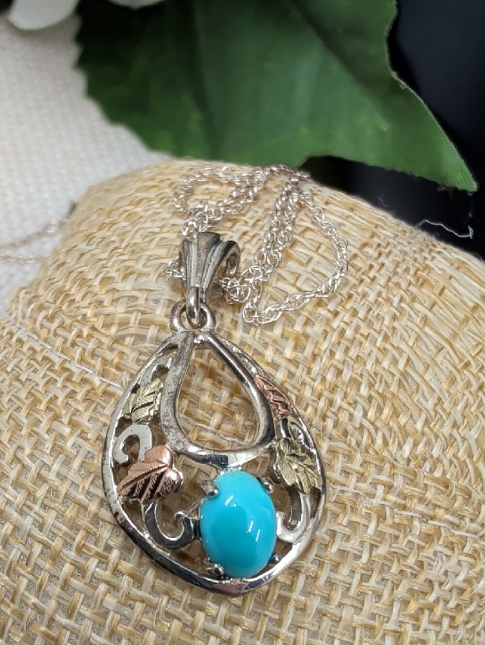 Coleman Black Hills Gold 12K Sterling Turquoise Pendant Necklace 16" w/ COA - Picture 8 of 17
